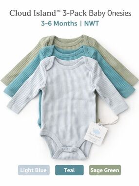 cloud island Light Blue & Teal Ribbed Baby Onesie 3-Pack